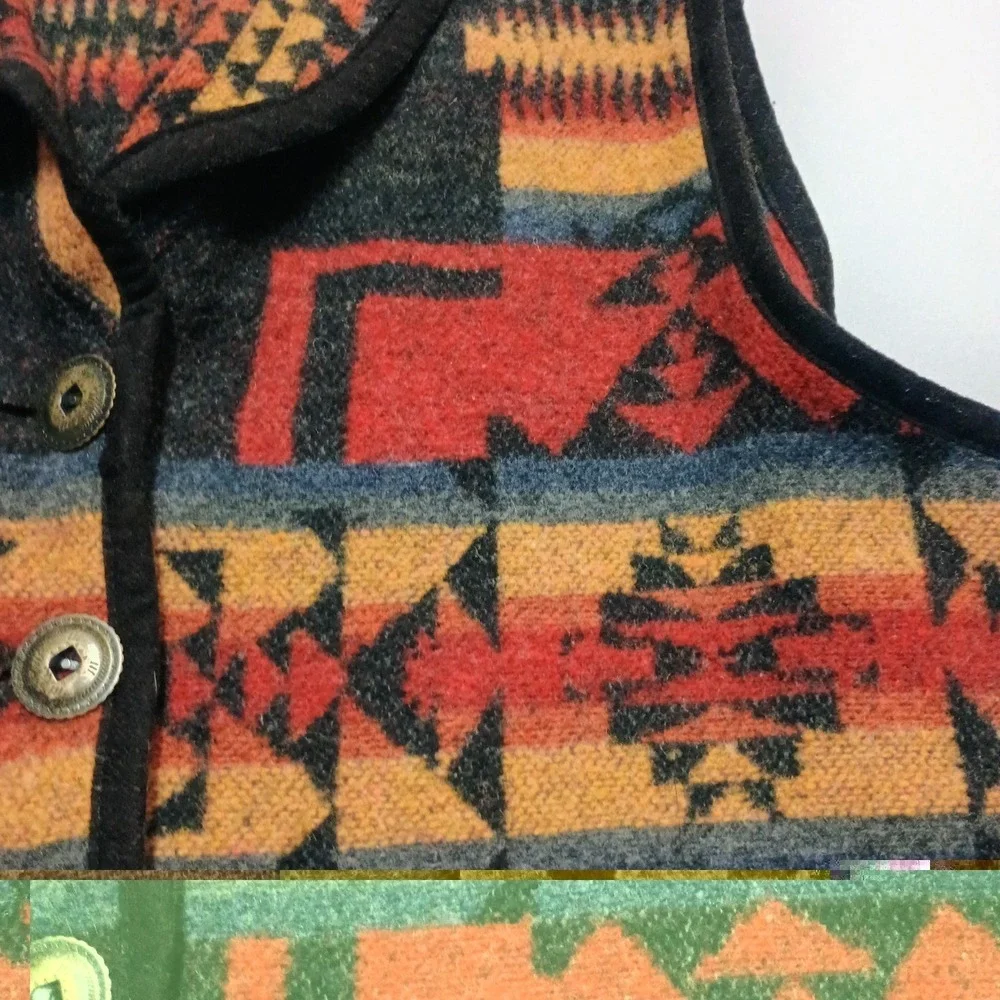 Vtg IVY Wool Blend Aztec Country Western Red Gold Vest Large - Picture 2 of 7